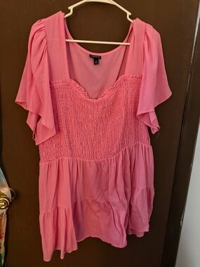 torrid Pink Smocked Flutter Tunic Top
